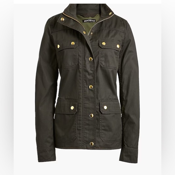 J. Crew Women's Resin Coated Dark Olive Twill Jacket - Picture 1 of 5